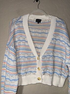 Major label group knit cropped pastel grandma core cottage cardigan sweater XL